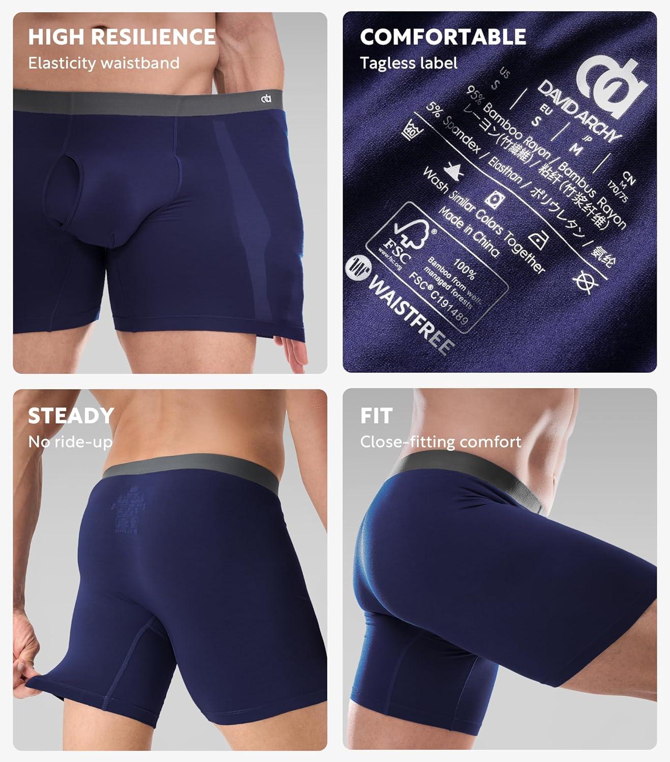 imageDAVID ARCHY Mens Underwear Moisture Wicking Breathable Rayon Made from Bamboo Seamless Underwear with Support Pouch 4 PackDark BlueDark Gray  With Fly