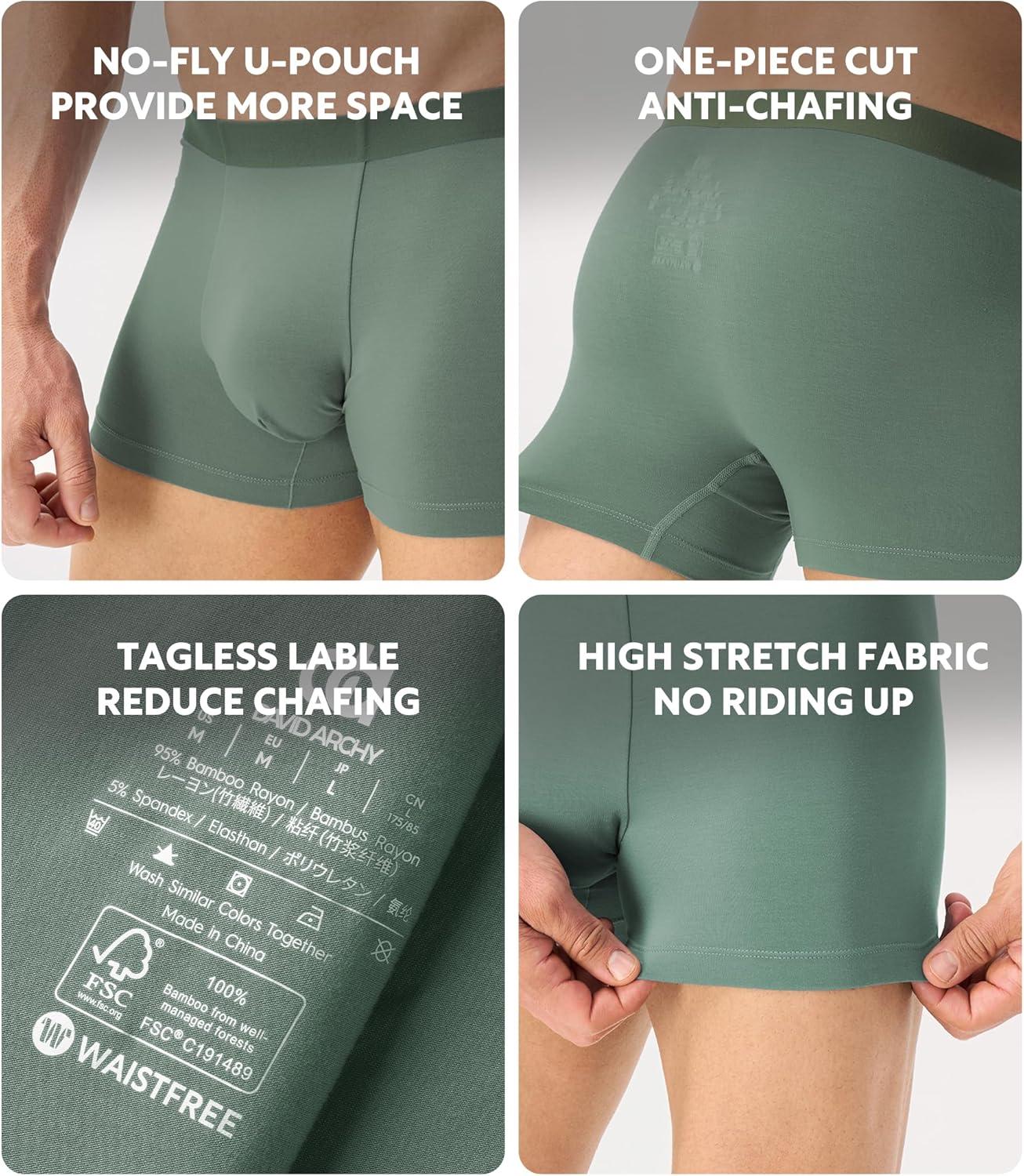 imageDAVID ARCHY Mens Underwear Moisture Wicking Breathable Rayon Made from Bamboo Seamless Underwear with Support Pouch 4 PackFri BlueSat RedMon BlueWed Green