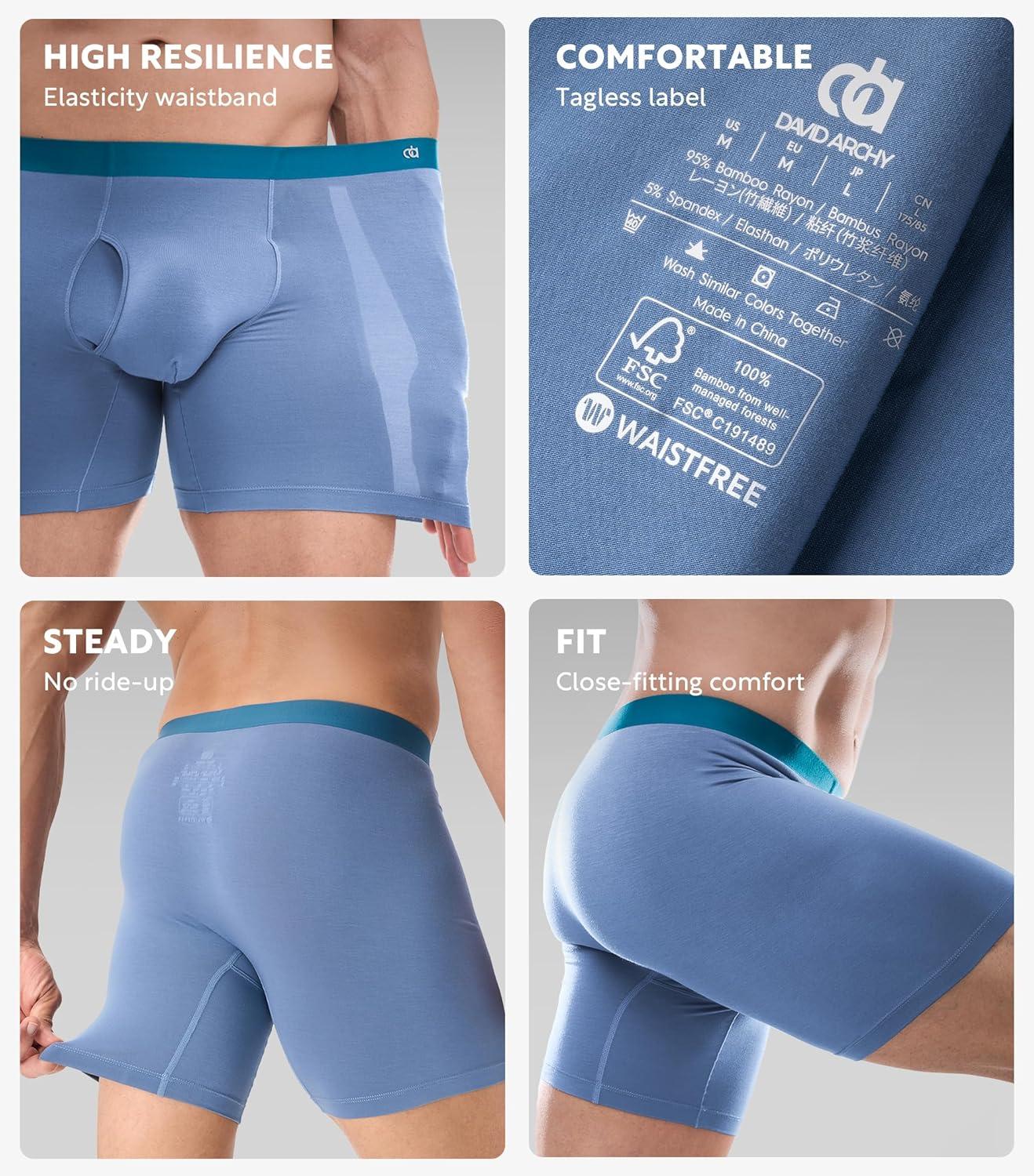 imageDAVID ARCHY Mens Underwear Moisture Wicking Breathable Rayon Made from Bamboo Seamless Underwear with Support Pouch 4 PackGray BlueBlackDark GrayGray Purple