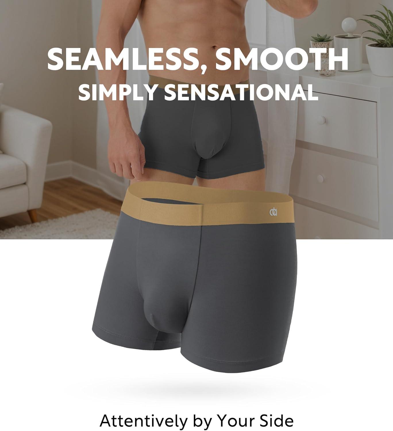 imageDAVID ARCHY Mens Underwear Moisture Wicking Breathable Rayon Made from Bamboo Seamless Underwear with Support Pouch 4 PackNavy BlueDark Gray  35 Short Leg No Fly