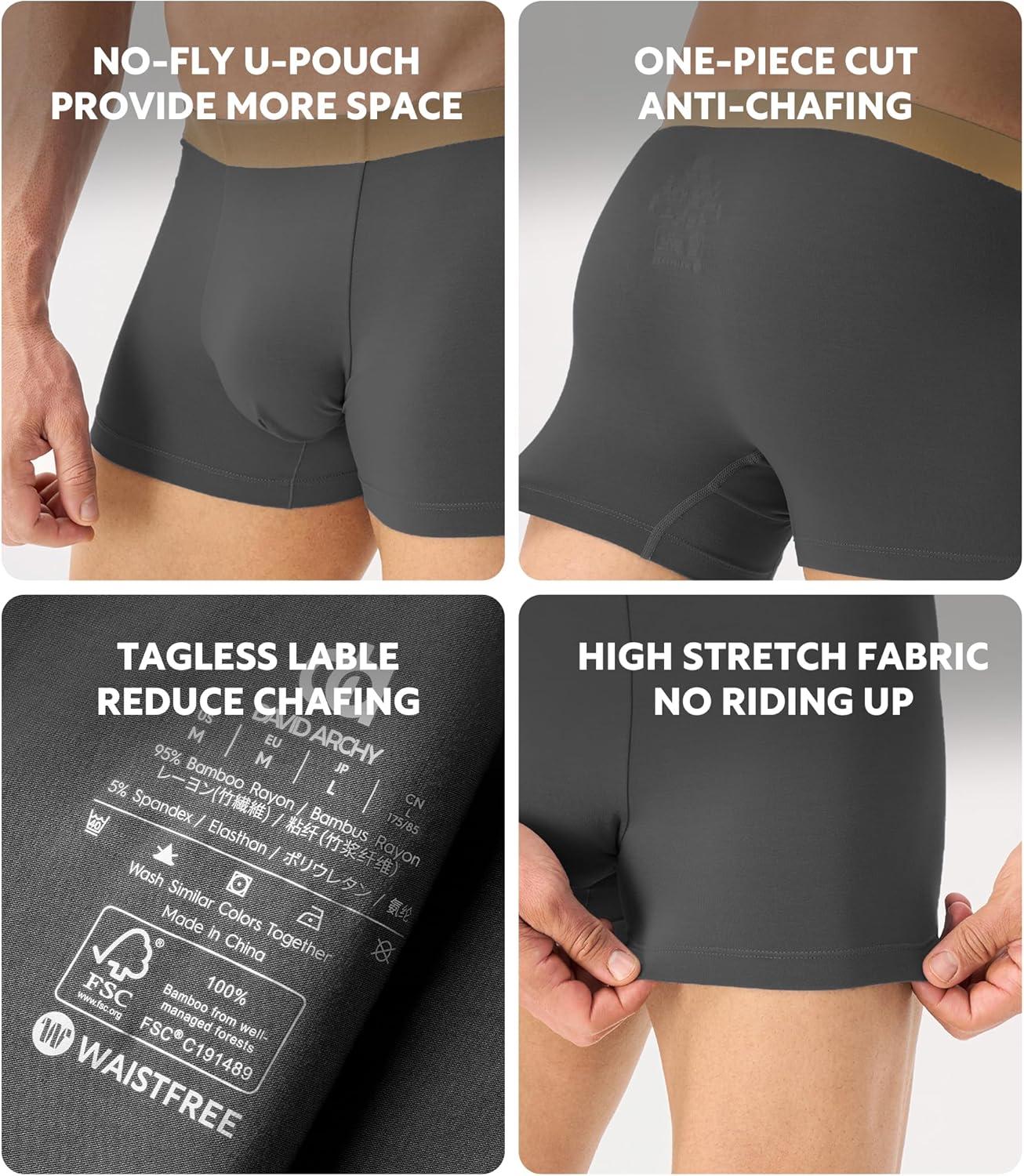 imageDAVID ARCHY Mens Underwear Moisture Wicking Breathable Rayon Made from Bamboo Seamless Underwear with Support Pouch 4 PackNavy BlueDark Gray  35 Short Leg No Fly