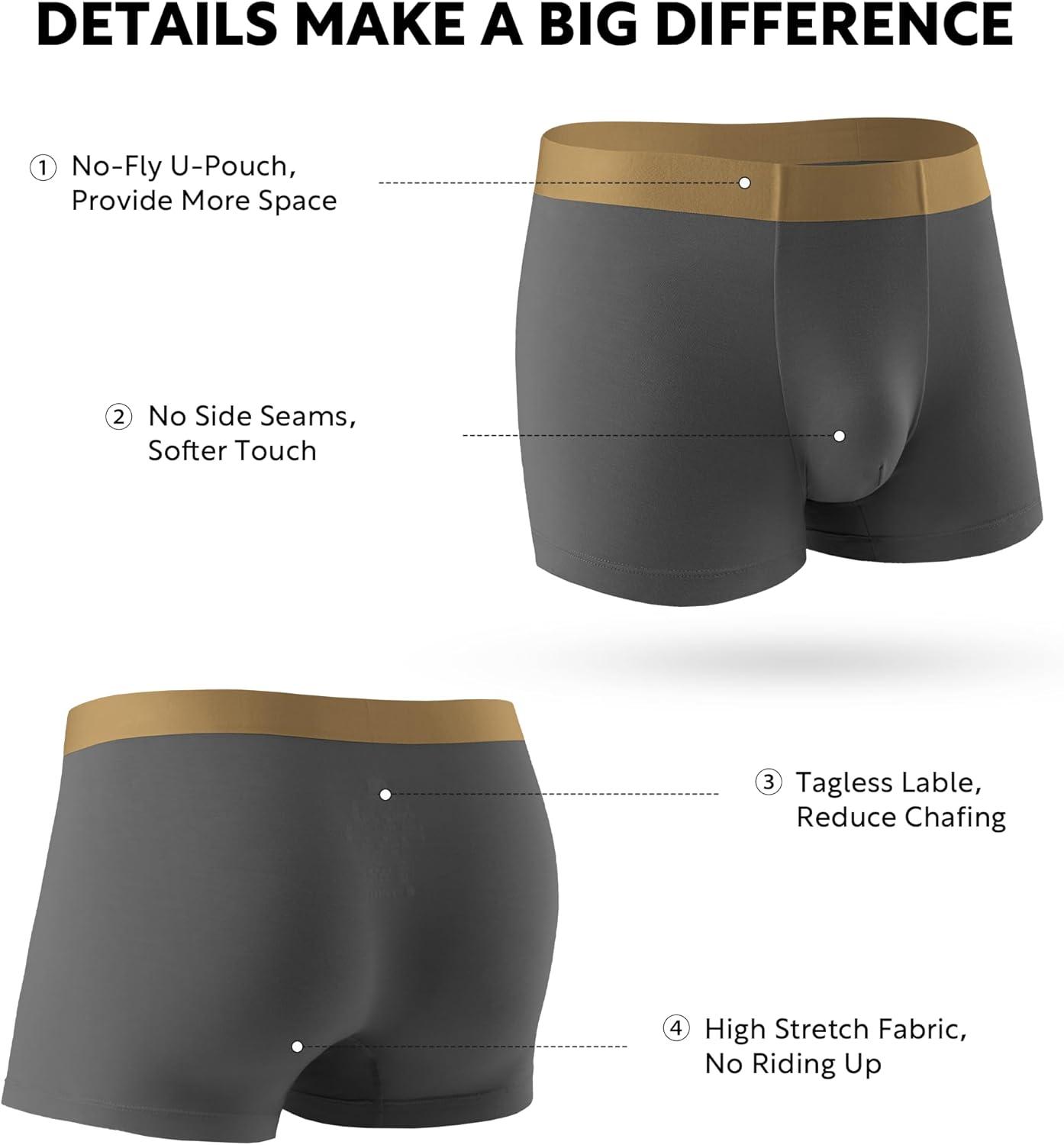 imageDAVID ARCHY Mens Underwear Moisture Wicking Breathable Rayon Made from Bamboo Seamless Underwear with Support Pouch 4 PackNavy BlueDark Gray