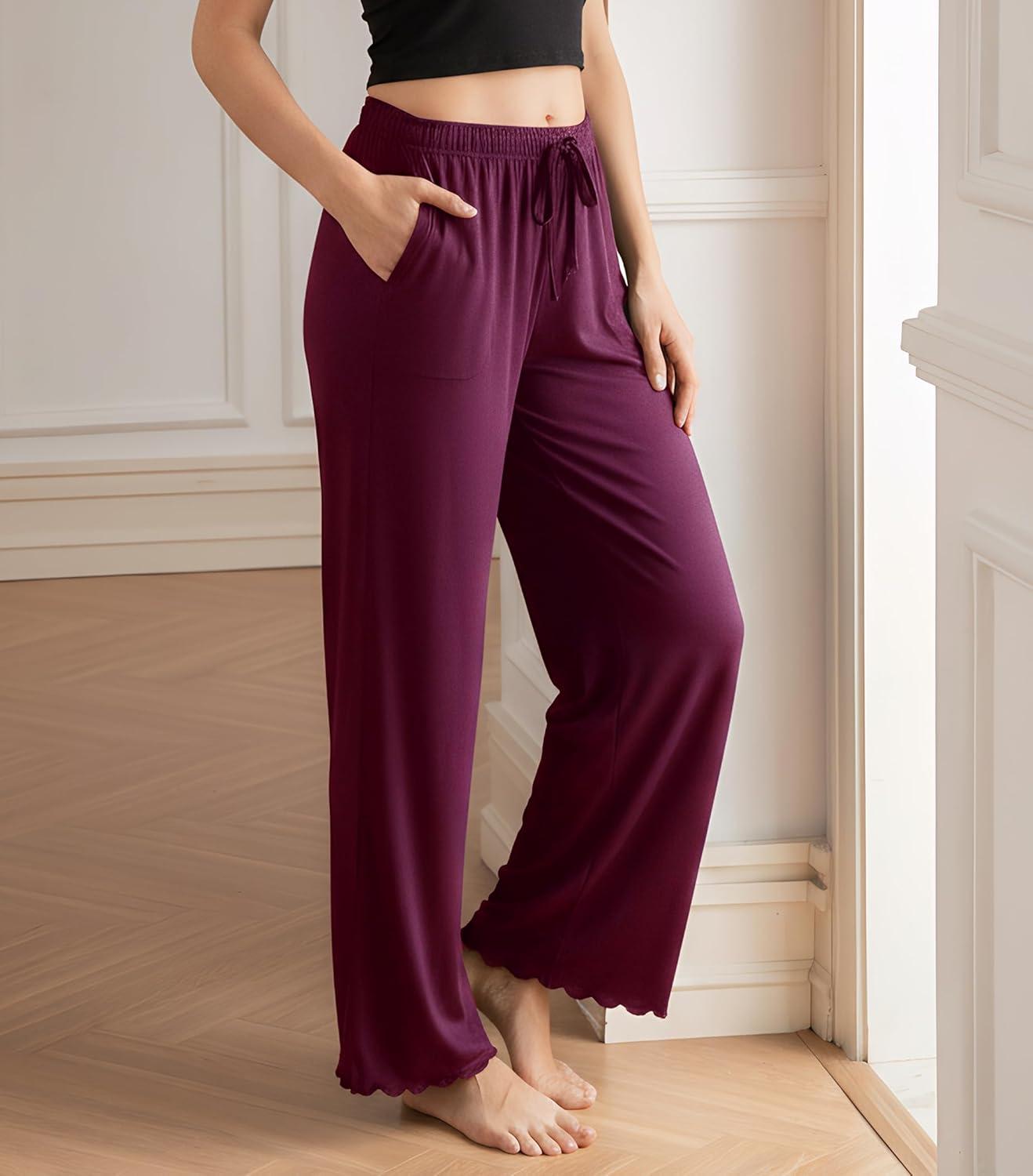 imageDAVID ARCHY Women Pajama Pants Bamboo Rayon Comfy Cooling Lounge Sleep Flowy Casual Wide Leg Pj Bottom with Pockets 12 PackAdeep Purple