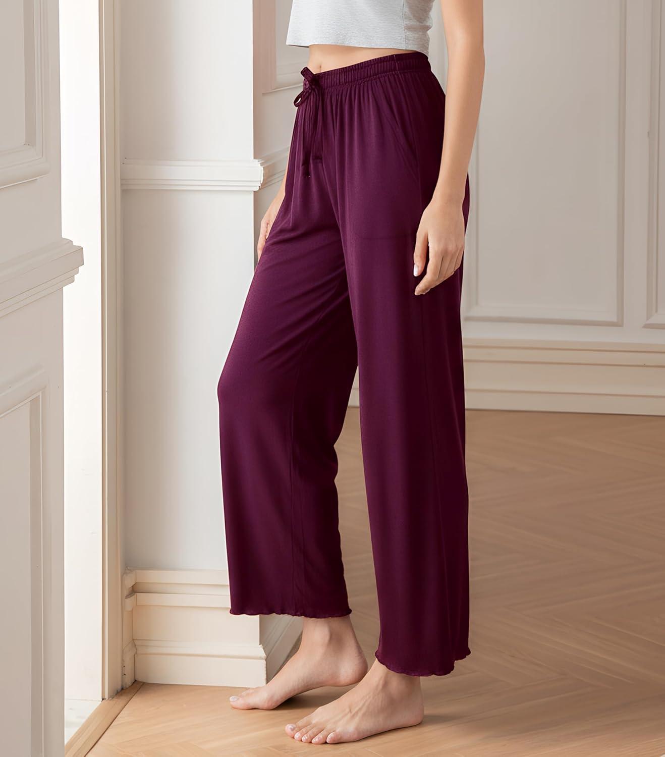 imageDAVID ARCHY Women Pajama Pants Bamboo Rayon Comfy Cooling Lounge Sleep Flowy Casual Wide Leg Pj Bottom with Pockets 12 PackAdeep Purple