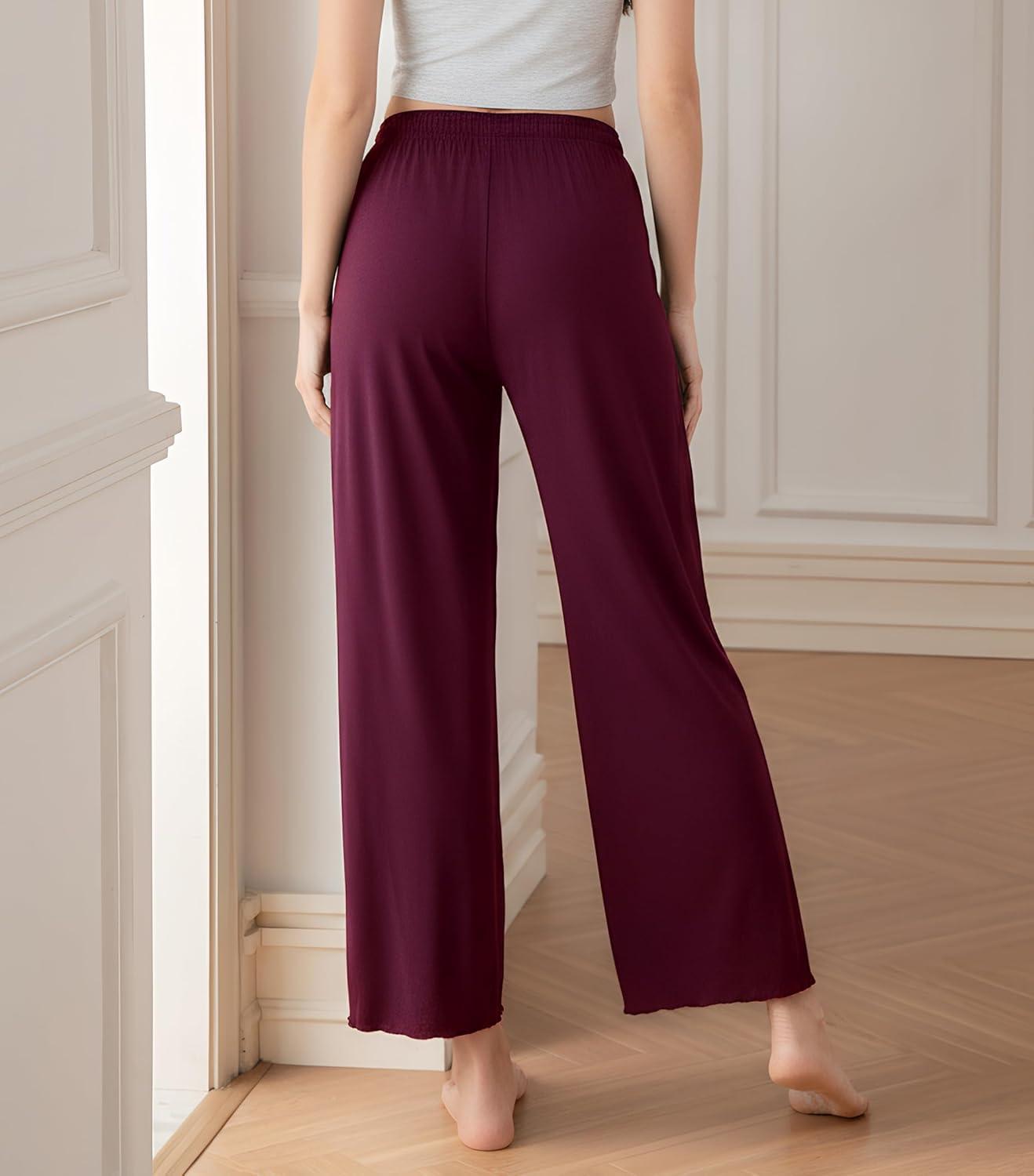 imageDAVID ARCHY Women Pajama Pants Bamboo Rayon Comfy Cooling Lounge Sleep Flowy Casual Wide Leg Pj Bottom with Pockets 12 PackAdeep Purple