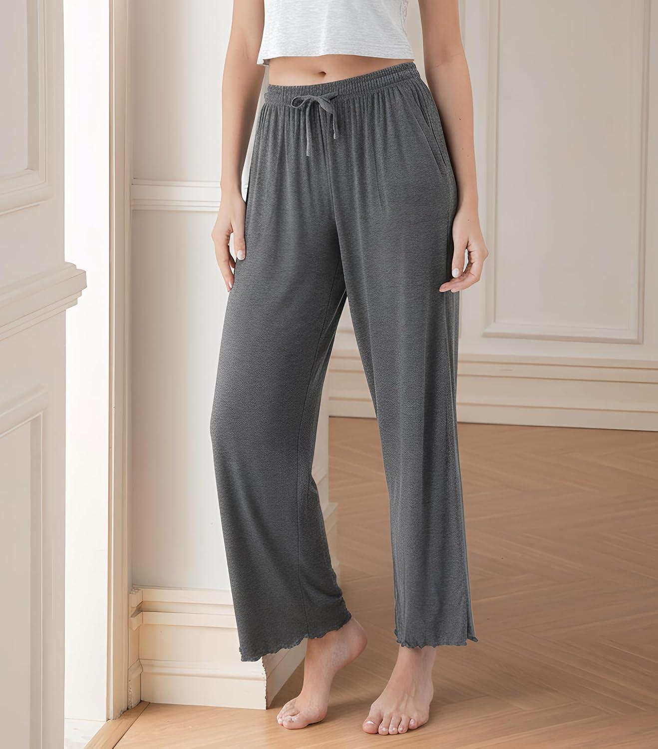 imageDAVID ARCHY Women Pajama Pants Bamboo Rayon Comfy Cooling Lounge Sleep Flowy Casual Wide Leg Pj Bottom with Pockets 12 PackAheather Dark Gray