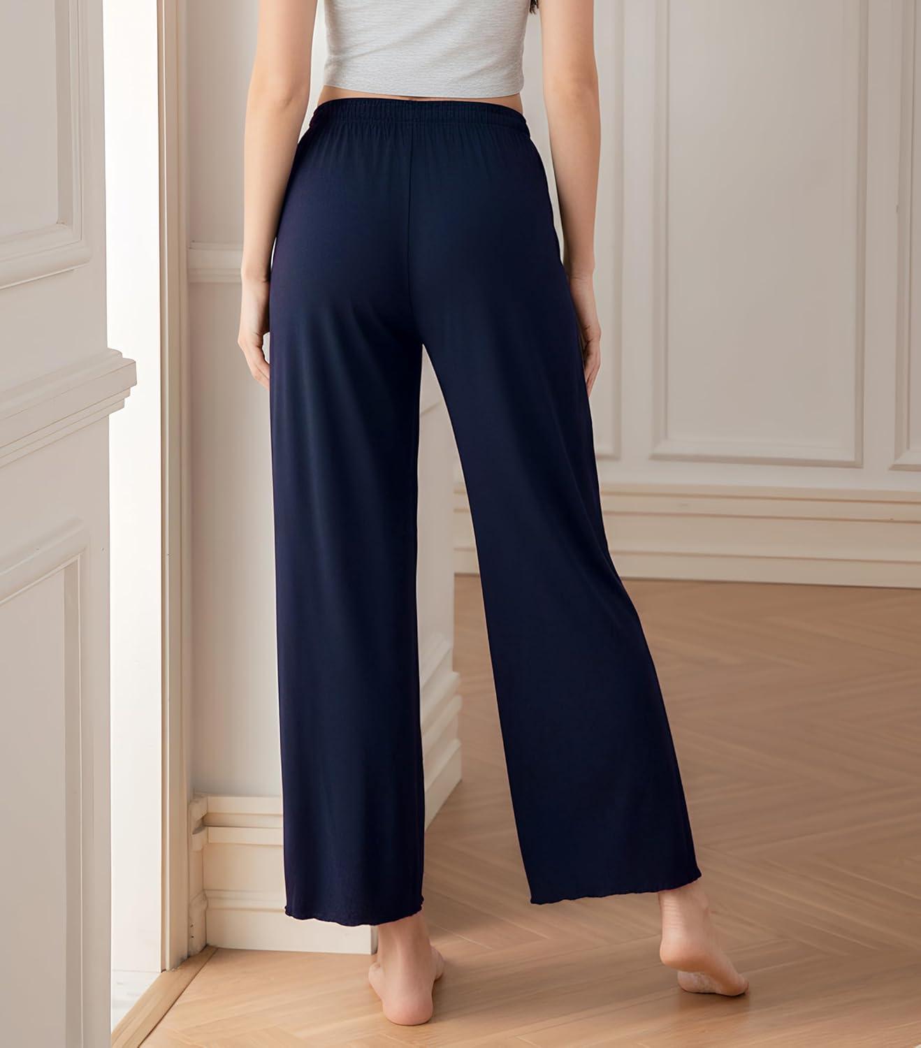 imageDAVID ARCHY Women Pajama Pants Bamboo Rayon Comfy Cooling Lounge Sleep Flowy Casual Wide Leg Pj Bottom with Pockets 12 PackAnavy Blue