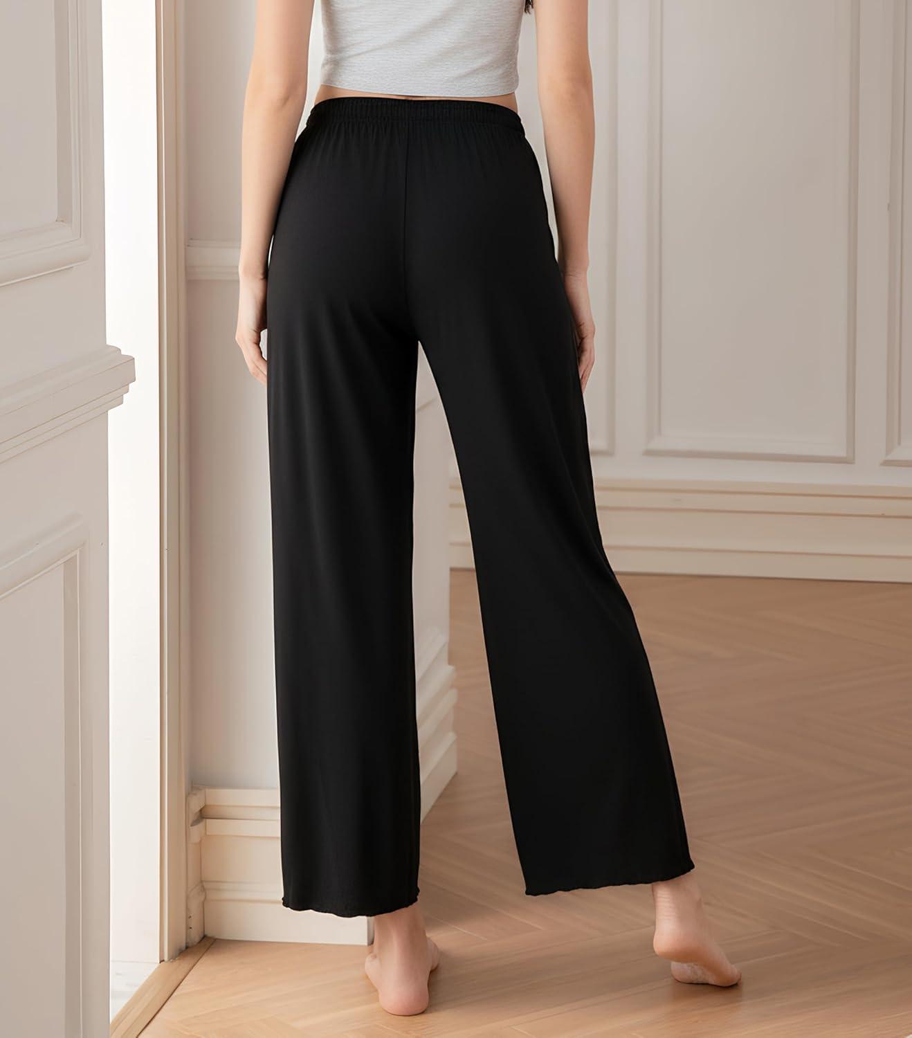 imageDAVID ARCHY Women Pajama Pants Bamboo Rayon Comfy Cooling Lounge Sleep Flowy Casual Wide Leg Pj Bottom with Pockets 12 PackBblacknavy Blue