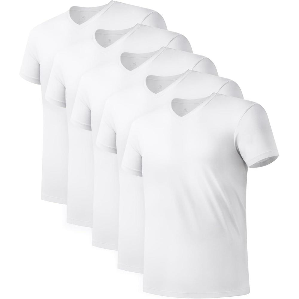 imageDAVID ARCHY Mens Undershirt Bamboo Rayon MoistureWicking VNeck TShirts Stretch Tees for Men 3 or 5 Pack5 Pack White  Vneck