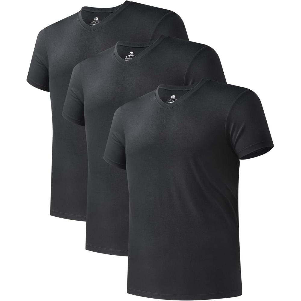 imageDAVID ARCHY Mens Undershirt Bamboo Rayon MoistureWicking VNeck TShirts Stretch Tees for Men 3 or 5 PackVneck  Black