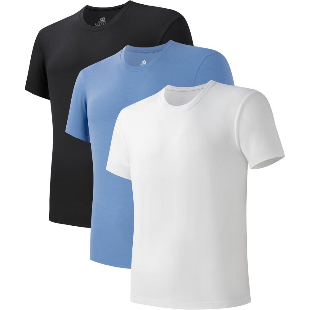 imageDAVID ARCHY Mens Undershirts Combed Cotton TShirt Soft MoistureWicking Undershirt Crew Neck or V Neck Tees 3 PackCrew Neck Shirt  Blue  White  Black