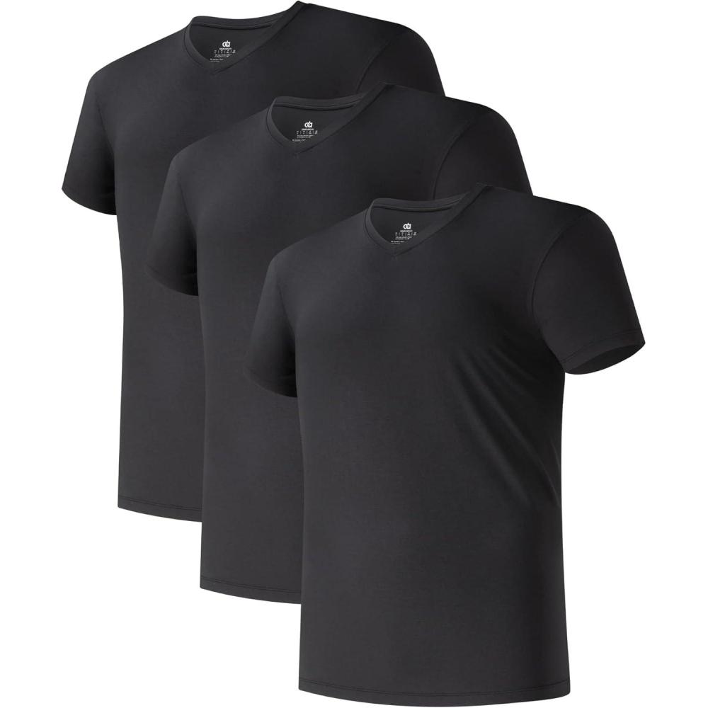 imageDAVID ARCHY Mens Undershirts Combed Cotton TShirt Soft MoistureWicking Undershirt Crew Neck or V Neck Tees 3 PackV Neck Shirt  Black