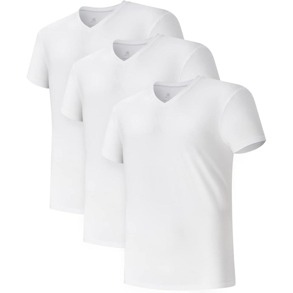 imageDAVID ARCHY Mens Undershirts Combed Cotton TShirt Soft MoistureWicking Undershirt Crew Neck or V Neck Tees 3 PackV Neck Shirt  White