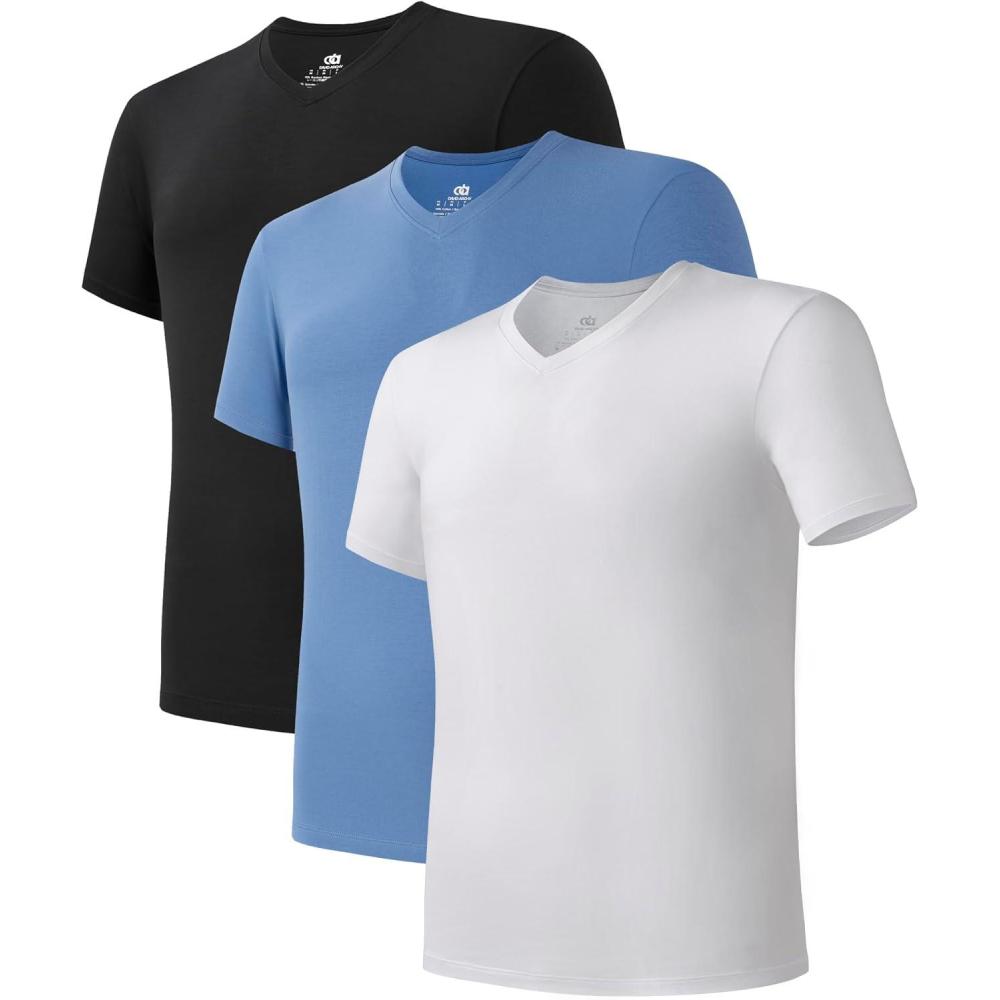 imageDAVID ARCHY Mens Undershirts Combed Cotton TShirt Soft MoistureWicking Undershirt Crew Neck or V Neck Tees 3 PackV Neck Shirt Blue  White  Black