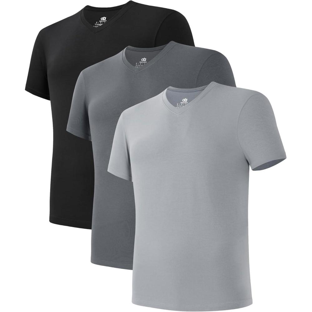 imageDAVID ARCHY Mens Undershirts Combed Cotton TShirt Soft MoistureWicking Undershirt Crew Neck or V Neck Tees 3 PackV Neck Shirt Light Grey  Dark Grey  Black