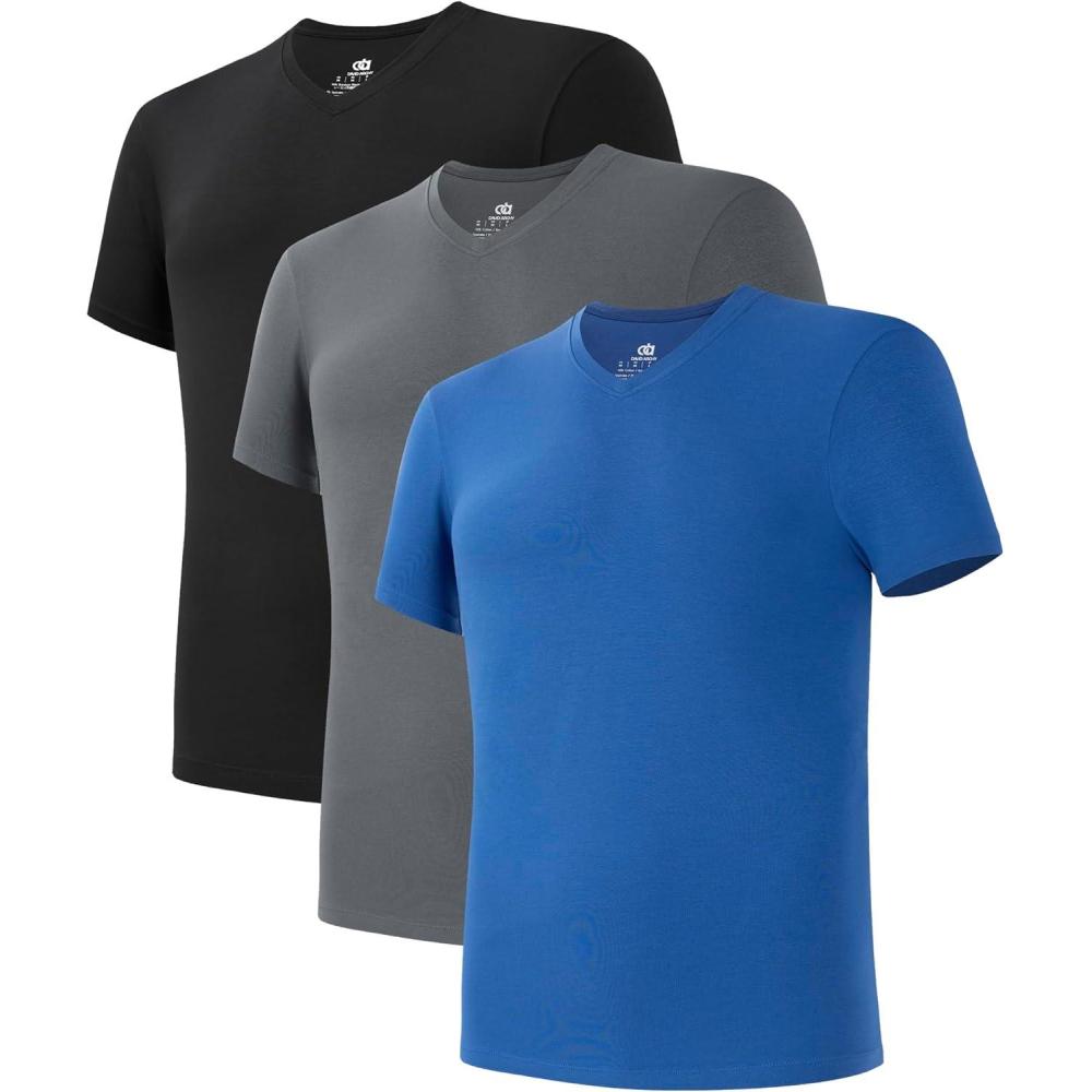 imageDAVID ARCHY Mens Undershirts Combed Cotton TShirt Soft MoistureWicking Undershirt Crew Neck or V Neck Tees 3 PackV Neck Shirt Navy Blue  Dark Grey  Black