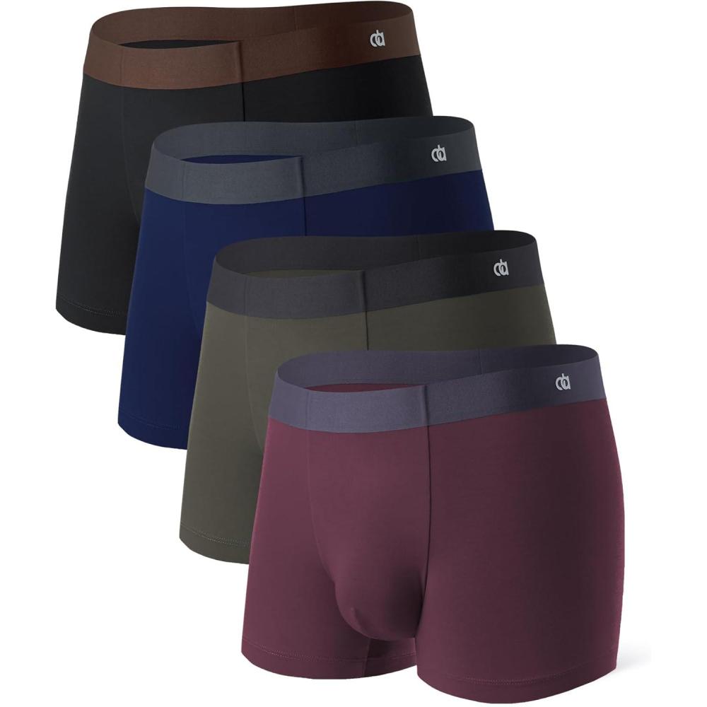 imageDAVID ARCHY Mens Underwear Moisture Wicking Breathable Rayon Made from Bamboo Seamless Underwear with Support Pouch 4 PackBlackNavy BlueOlive GreenDeep Grape Purple  35 Short Leg No Fly