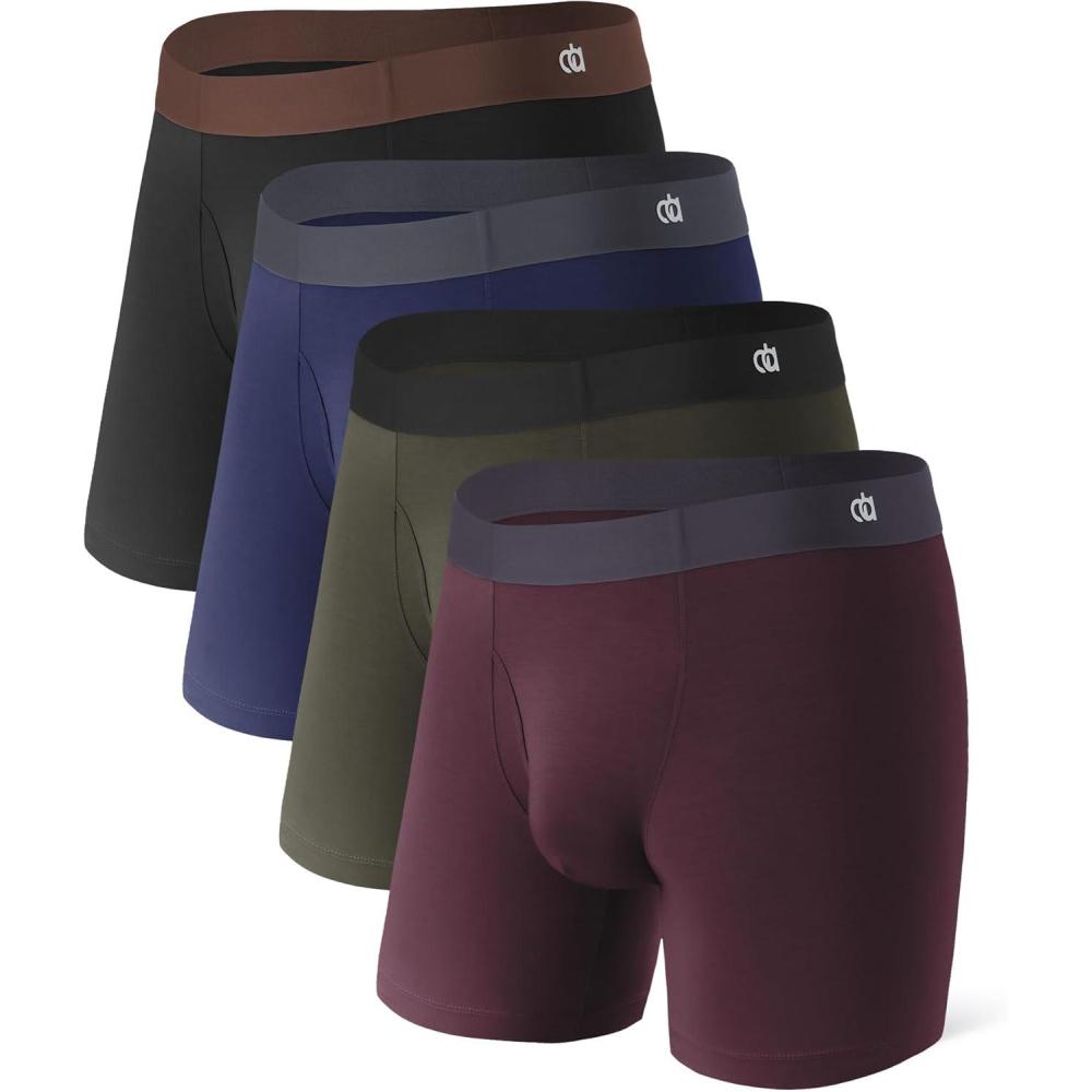 imageDAVID ARCHY Mens Underwear Moisture Wicking Breathable Rayon Made from Bamboo Seamless Underwear with Support Pouch 4 PackDark BlueOlive GreenBlackDark Grape Purple