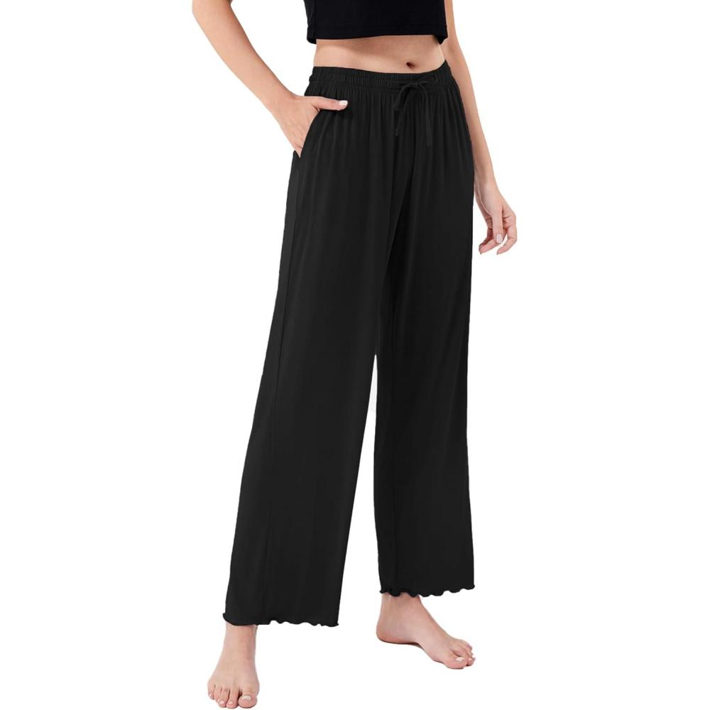 imageDAVID ARCHY Women Pajama Pants Bamboo Rayon Comfy Cooling Lounge Sleep Flowy Casual Wide Leg Pj Bottom with Pockets 12 PackAblack