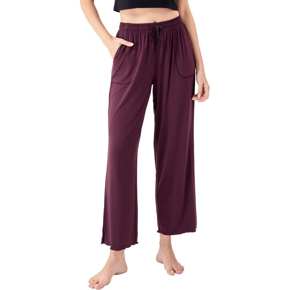 imageDAVID ARCHY Women Pajama Pants Bamboo Rayon Comfy Cooling Lounge Sleep Flowy Casual Wide Leg Pj Bottom with Pockets 12 PackAdeep Purple