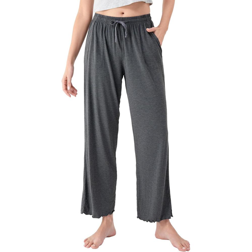 imageDAVID ARCHY Women Pajama Pants Bamboo Rayon Comfy Cooling Lounge Sleep Flowy Casual Wide Leg Pj Bottom with Pockets 12 PackAheather Dark Gray