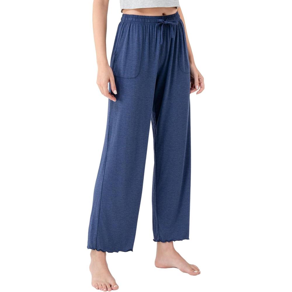 imageDAVID ARCHY Women Pajama Pants Bamboo Rayon Comfy Cooling Lounge Sleep Flowy Casual Wide Leg Pj Bottom with Pockets 12 PackAheather Navy Blue