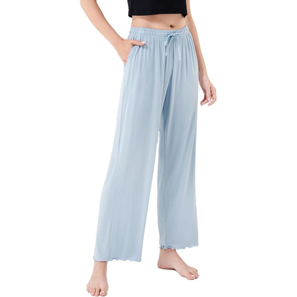 imageDAVID ARCHY Women Pajama Pants Bamboo Rayon Comfy Cooling Lounge Sleep Flowy Casual Wide Leg Pj Bottom with Pockets 12 PackAsterling Blue