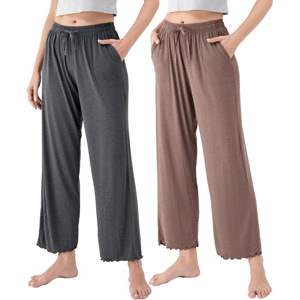 imageDAVID ARCHY Women Pajama Pants Bamboo Rayon Comfy Cooling Lounge Sleep Flowy Casual Wide Leg Pj Bottom with Pockets 12 PackBheather Dark Coffeeheather Dark Gray