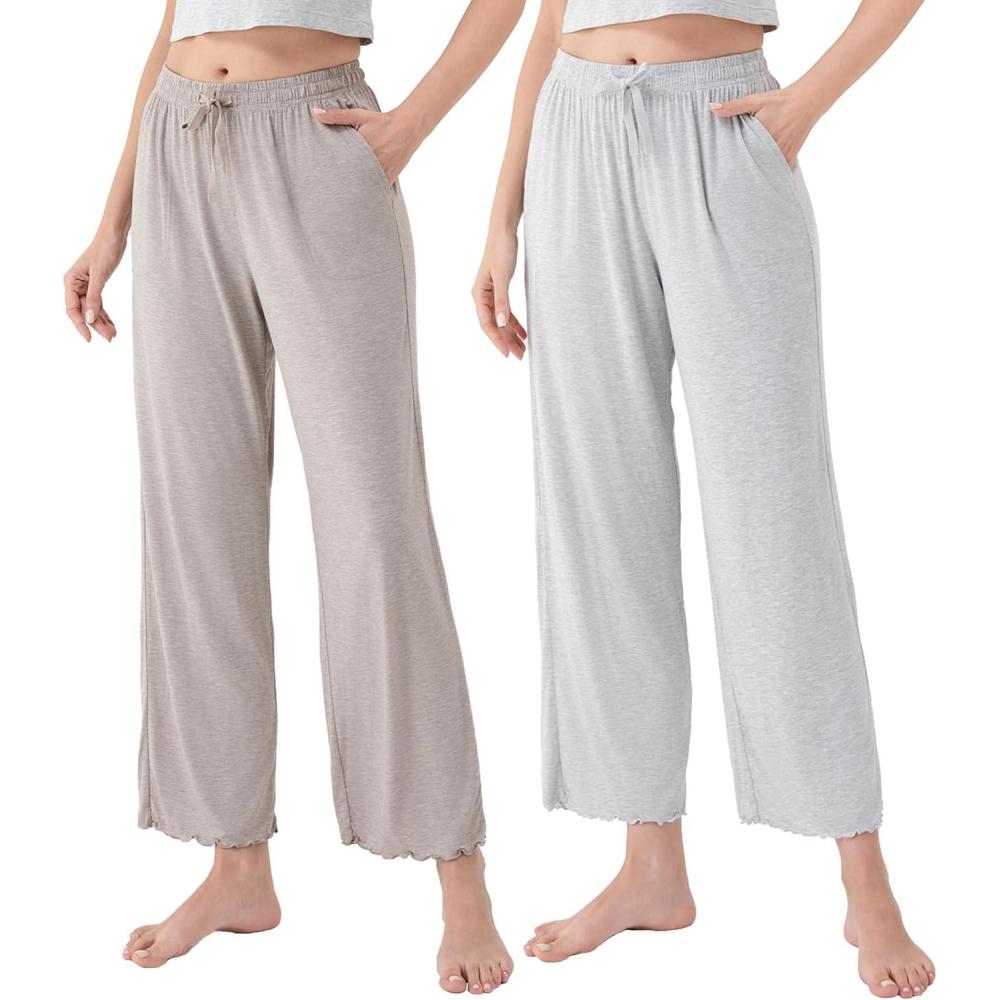 imageDAVID ARCHY Women Pajama Pants Bamboo Rayon Comfy Cooling Lounge Sleep Flowy Casual Wide Leg Pj Bottom with Pockets 12 PackBlight Coffeegray