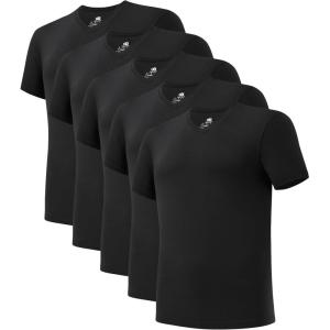 imageDAVID ARCHY Mens Undershirt Bamboo Rayon MoistureWicking VNeck TShirts Stretch Tees for Men 3 or 5 Pack5 Pack Black  Vneck