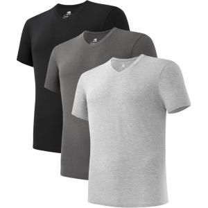 imageDAVID ARCHY Mens Undershirt Bamboo Rayon MoistureWicking VNeck TShirts Stretch Tees for Men 3 or 5 PackVneck  BlackHeather Light GrayHeather Dark Gray