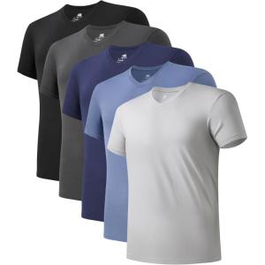 imageDAVID ARCHY Mens Undershirt Bamboo Rayon MoistureWicking VNeck TShirts Stretch Tees for Men 3 or 5 PackVneck  Moonlight BlueDark BlueBlackGlacier GrayDark Gray