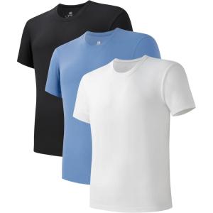 imageDAVID ARCHY Mens Undershirts Combed Cotton TShirt Soft MoistureWicking Undershirt Crew Neck or V Neck Tees 3 PackCrew Neck Shirt  Blue  White  Black