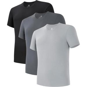imageDAVID ARCHY Mens Undershirts Combed Cotton TShirt Soft MoistureWicking Undershirt Crew Neck or V Neck Tees 3 PackCrew Neck Shirt  Light Grey  Dark Grey  Black