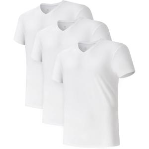 imageDAVID ARCHY Mens Undershirts Combed Cotton TShirt Soft MoistureWicking Undershirt Crew Neck or V Neck Tees 3 PackV Neck Shirt  White