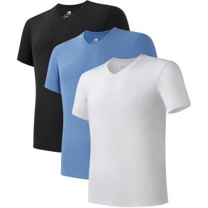 imageDAVID ARCHY Mens Undershirts Combed Cotton TShirt Soft MoistureWicking Undershirt Crew Neck or V Neck Tees 3 PackV Neck Shirt Blue  White  Black