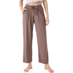 imageDAVID ARCHY Women Pajama Pants Bamboo Rayon Comfy Cooling Lounge Sleep Flowy Casual Wide Leg Pj Bottom with Pockets 12 PackAheather Dark Coffee