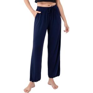 imageDAVID ARCHY Women Pajama Pants Bamboo Rayon Comfy Cooling Lounge Sleep Flowy Casual Wide Leg Pj Bottom with Pockets 12 PackAnavy Blue