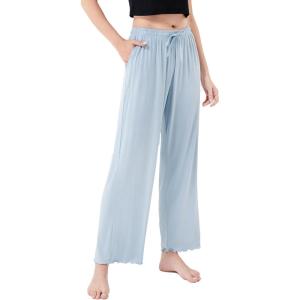 imageDAVID ARCHY Women Pajama Pants Bamboo Rayon Comfy Cooling Lounge Sleep Flowy Casual Wide Leg Pj Bottom with Pockets 12 PackAsterling Blue