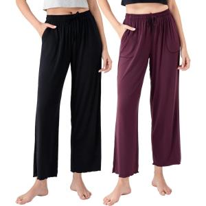 imageDAVID ARCHY Women Pajama Pants Bamboo Rayon Comfy Cooling Lounge Sleep Flowy Casual Wide Leg Pj Bottom with Pockets 12 PackBblackdeep Purple