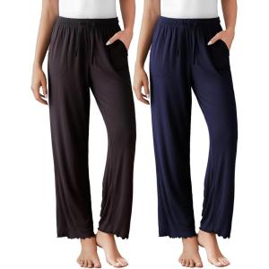 imageDAVID ARCHY Women Pajama Pants Bamboo Rayon Comfy Cooling Lounge Sleep Flowy Casual Wide Leg Pj Bottom with Pockets 12 PackBblacknavy Blue