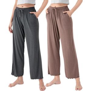 imageDAVID ARCHY Women Pajama Pants Bamboo Rayon Comfy Cooling Lounge Sleep Flowy Casual Wide Leg Pj Bottom with Pockets 12 PackBheather Dark Coffeeheather Dark Gray