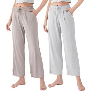 imageDAVID ARCHY Women Pajama Pants Bamboo Rayon Comfy Cooling Lounge Sleep Flowy Casual Wide Leg Pj Bottom with Pockets 12 PackBlight Coffeegray