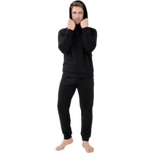 imageDAVID ARCHY Mens Pajama Sets Fleece Hooded Pajamas Soft ampamp Warm Long sleepwear Pjs Sets with PocketsBlackwith Cotton
