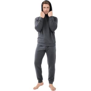imageDAVID ARCHY Mens Pajama Sets Fleece Hooded Pajamas Soft ampamp Warm Long sleepwear Pjs Sets with PocketsDark Grey