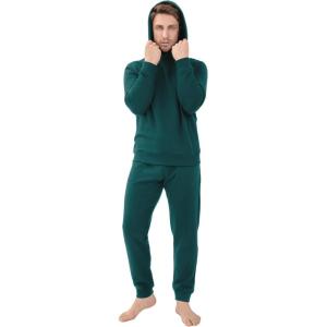 imageDAVID ARCHY Mens Pajama Sets Fleece Hooded Pajamas Soft ampamp Warm Long sleepwear Pjs Sets with PocketsForest Green