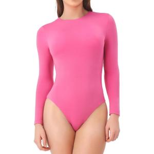 imageDAVID ARCHY Womens Bodysuits Long Sleeve Double Lined Soft Slimming Fit Round NeckBarbie Pink