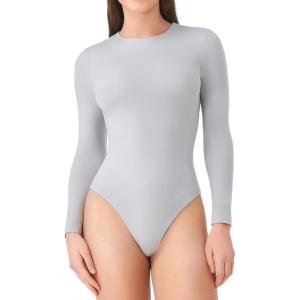imageDAVID ARCHY Womens Bodysuits Long Sleeve Double Lined Soft Slimming Fit Round NeckLight Grey