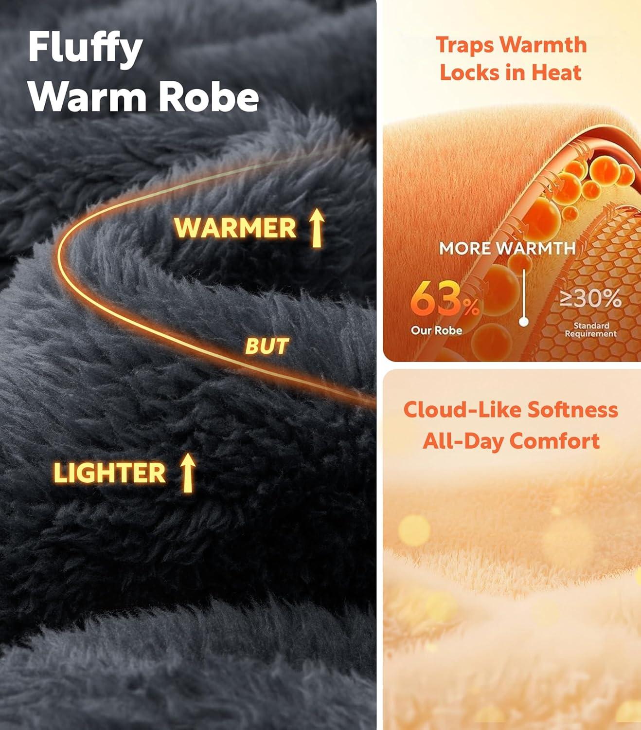 imageDAVID ARCHY Plush Robes for Women Warm Thick Fleece Fluffy Luxury Cozy Soft Hooded Bathrobe Winter House Full LengthAdark Gray