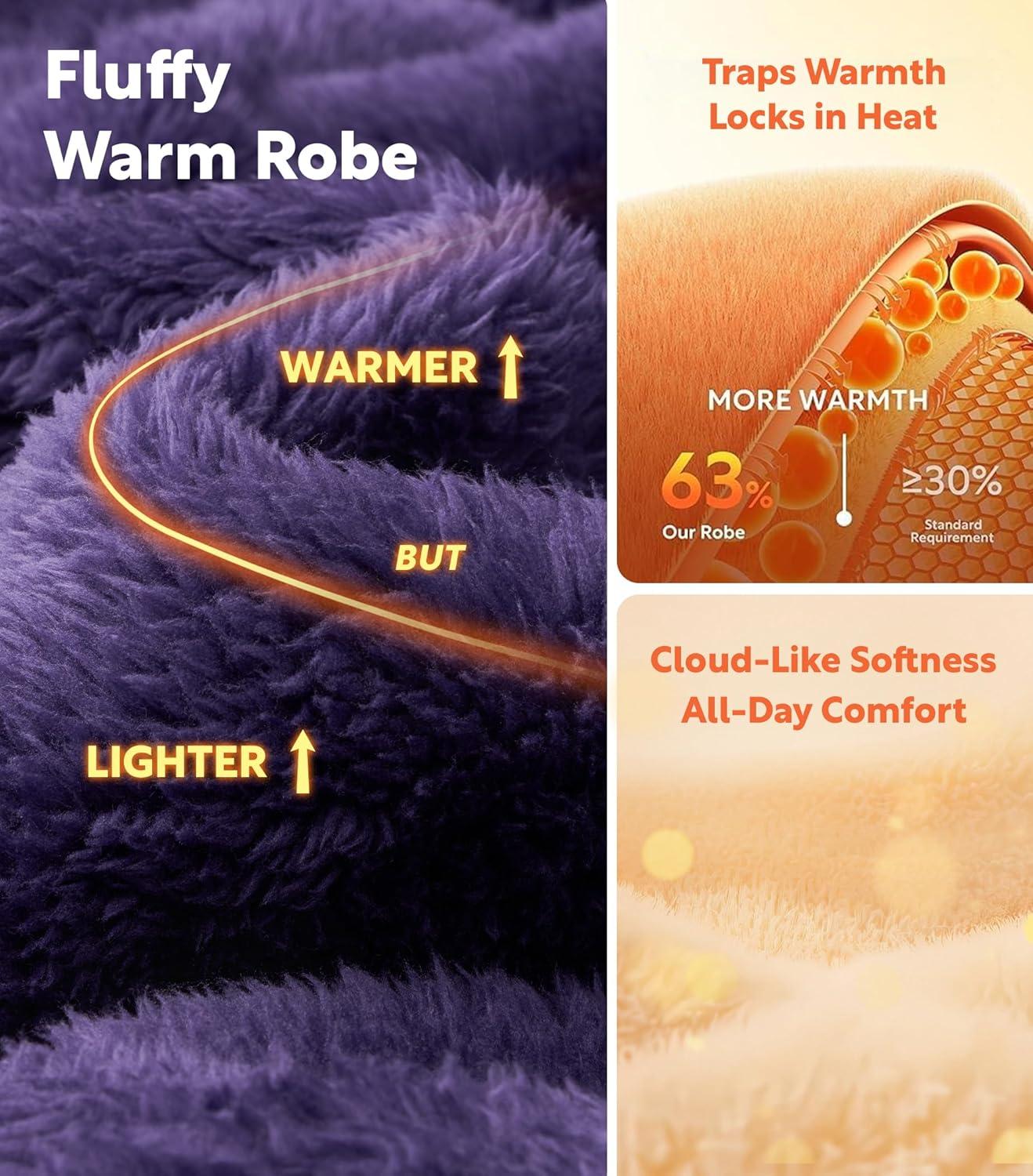 imageDAVID ARCHY Plush Robes for Women Warm Thick Fleece Fluffy Luxury Cozy Soft Hooded Bathrobe Winter House Full LengthAdeep Grape Purple